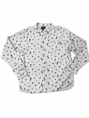 KAVU Button Up Shirt Mens Medium Gray Camping Print Outdoor Long Sleeve Size XL